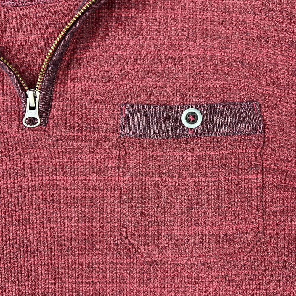 Lucky‎ Brand Sweater Mens Large Red Thermal 1/4 Zip Mock Neck Pullover Pockets - Picture 5 of 13
